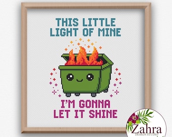 Dumpster Fire Cross Stitch Pattern, This Little Light Of Mine, PDF Download