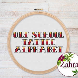 Old School Tattoo Alphabet. Cross Stitch Pattern. Alphabet for DIY Patterns! PDF Download