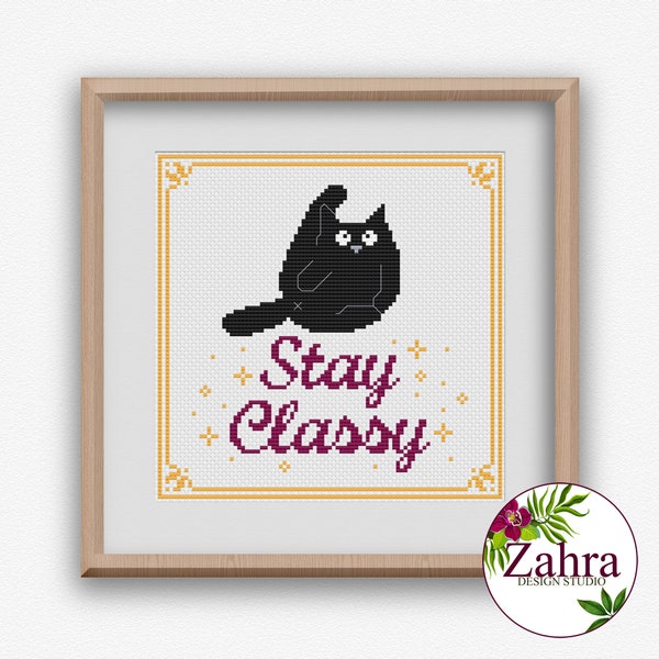 Stay Classy! Black Cat Cross Stitch Pattern. Funny Cross Stitch Chart. PDF Instant Download