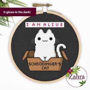 Schrödinger's Cat Cat Cross Stitch Pattern. Funny Cross Stitch Chart. PDF Instant Download image 4