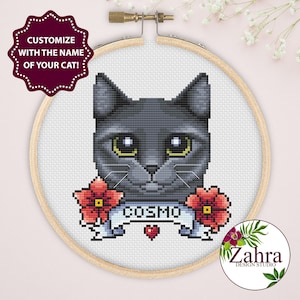 Grey Cat Cross Stitch Pattern. (PDF Download)