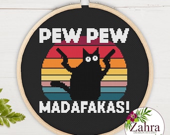 Korsstygnsmönster med en sarkastisk katt - Pew Madafakas (PDF-nedladdning)
