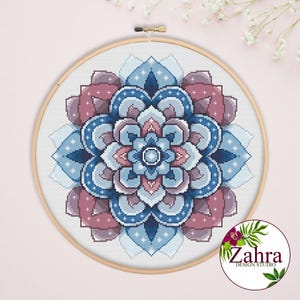 Mandala Cross Stitch Pattern – Modern Boho Floral Embroidery Design (PDF Download)