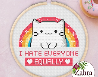 I Hate Everyone .. Equally! Cat Cross Stitch Pattern. Funny Cross Stitch Chart. PDF Instant Download