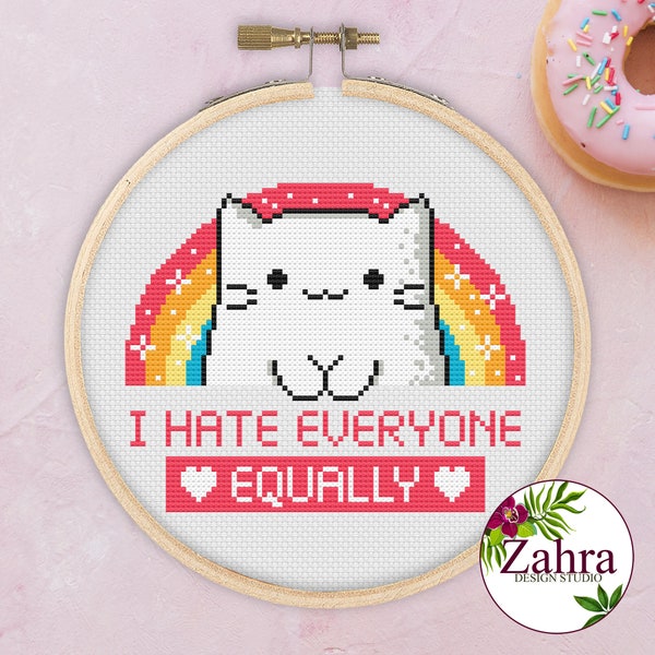 I Hate Everyone .. Equally! Cat Cross Stitch Pattern. Funny Cross Stitch Chart. PDF Instant Download