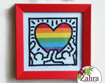 Pride Heart Cross Stitch Pattern, LGBTQ Rainbow, PDF Download