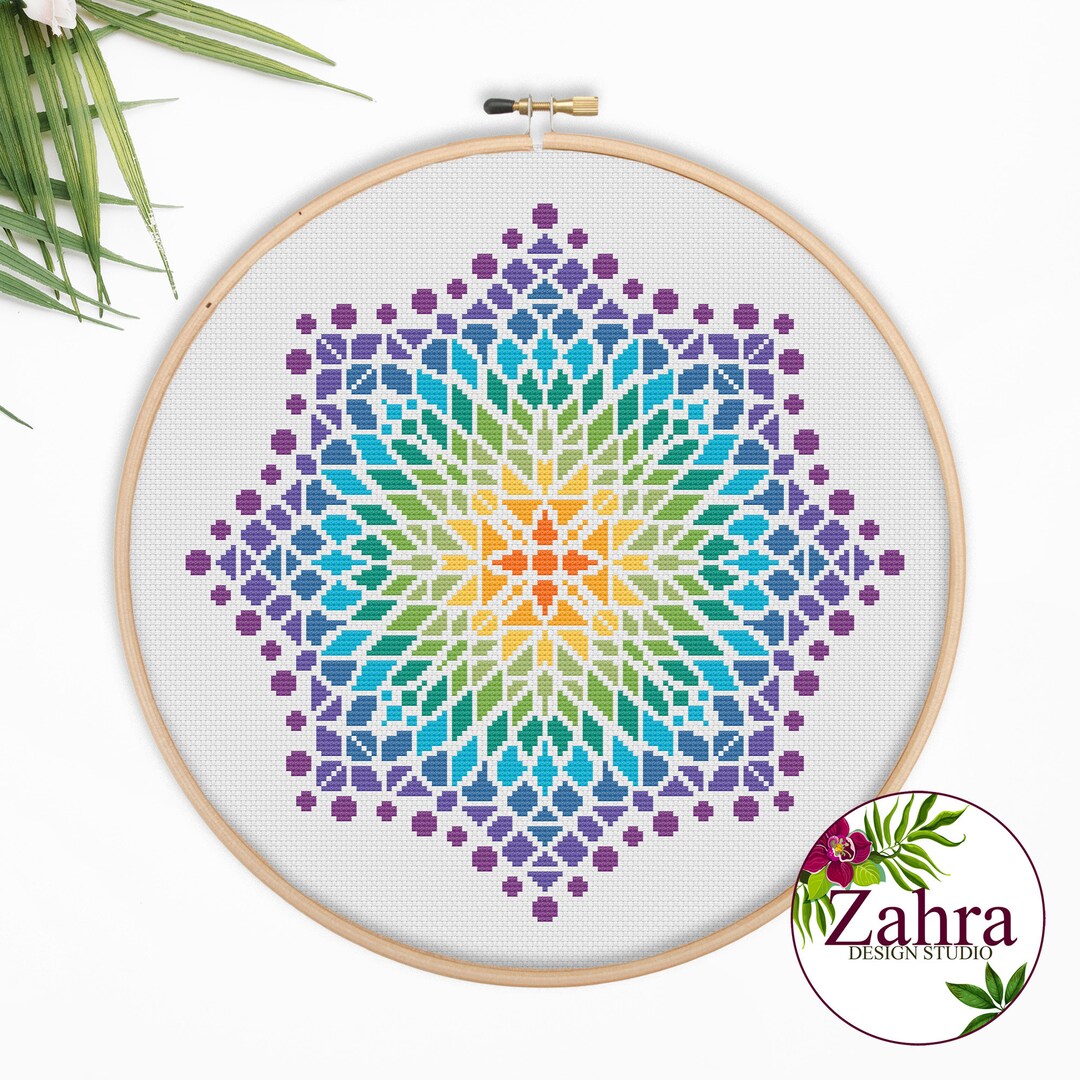 Mandala Cross Stitch Pattern. Colorful Floral Mandala Cross Stitch ...