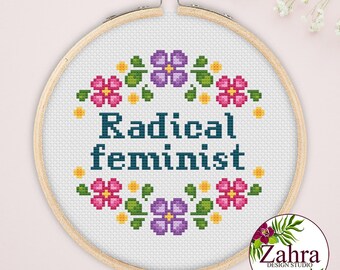 Padrão de ponto cruz feminista radical, design de bordado moderno subversivo (download em PDF)