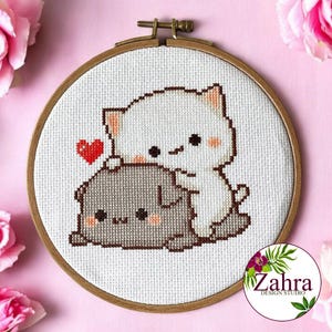 Mochi Peach Cats! Peach And Goma Cross Stitch Pattern! Cat Cross Stitch Chart. PDF Instant Download