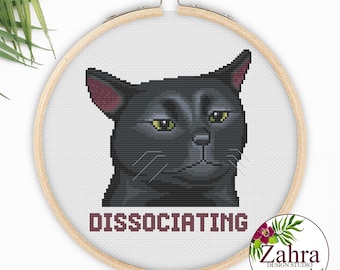 Zoning Out Black Cat Meme! Dissociating Cat! Cat Meme! Black Cat Cross Stitch Pattern. Funny Cross Stitch Chart. PDF Instant Download