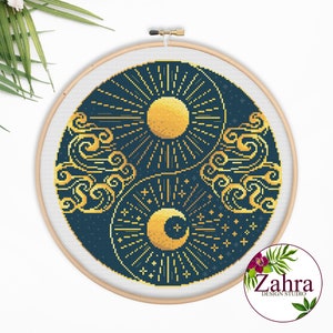 Yin and Yang - Sun and Moon Mandala. Colorful Mandala Cross Stitch Chart. PDF Instant Download. Sun and Moon #39