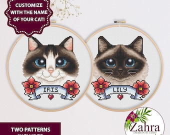 Dark Chocolate Ragdoll Cat Cross Stitch Pattern, PDF Download - Embroidery Pet Portrait