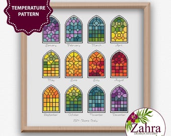 Stained Glass Temperature Cross Stitch Pattern, PDF Download