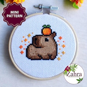 Mini Cross Stitch Pattern - Capybara Embroidery Design (PDF Download)