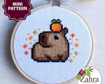 Mini Cross Stitch Pattern - Capybara Embroidery Design (PDF Download)