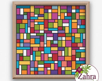 Patrón de punto de cruz geométrico - Diseño de bordado abstracto (Descarga PDF)