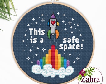 This is a Safe Space! LGBTQ Cross Stitch Pattern. Pride Cross Stitch Chart. PDF Instant Download