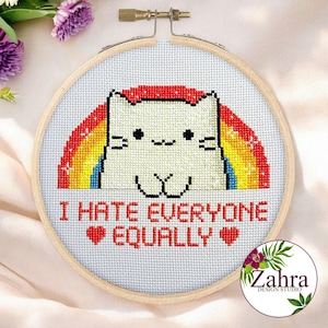 Cat Cross Stitch Pattern - I Hate Everyone Equally (PDF Download)