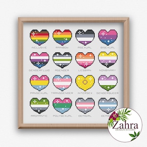 Mini Pride Hearts Cross Stitch Pattern - LGBTQ Embroidery (PDF Download)