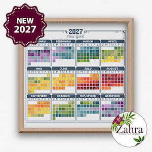 Kreuzstichmuster „Temperatur 2027“, blauer Kalender, Stickdesign, PDF-Sofortdownload