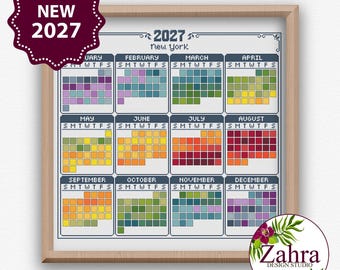 Blue Calendar Temperature Cross Stitch Pattern, PDF Download