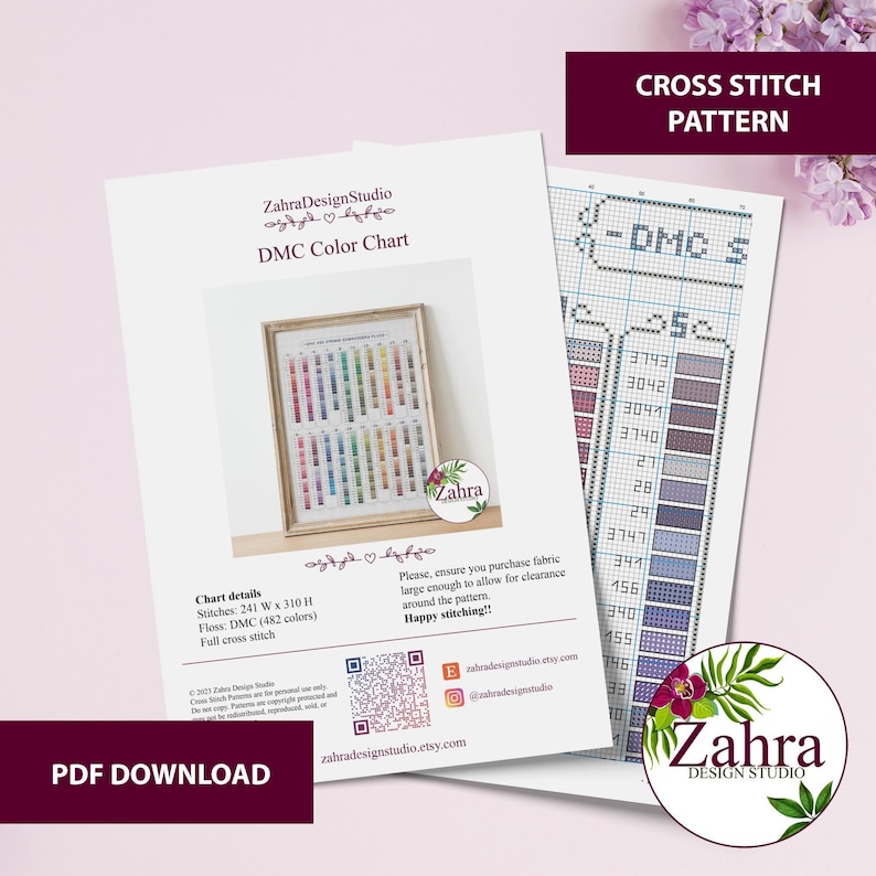 DMC Color Chart Cross Stitch Pattern - Sampler Embroidery Design (PDF Download)
