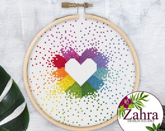 Rainbow Heart! LGBTQ Cross Stitch Pattern. Pride Cross Stitch Chart. PDF Instant Download