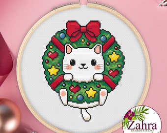 Cat Christmas! Cat Cross Stitch Pattern. Christmas Cross Stitch Chart. Merry Christmas. PDF Instant Download