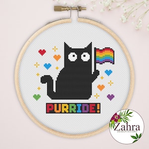 LGBTQ+ プライド キャット! プリード! LGBTQ クロスステッチ パターン。プライド クロスステッチ チャート。PDF インスタント ダウンロード
