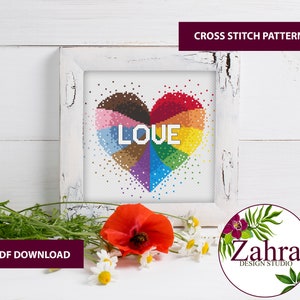 Progress Rainbow Heart LGBTQ Cross Stitch Pattern. Pride Cross Stitch Chart. PDF Instant Download image 3