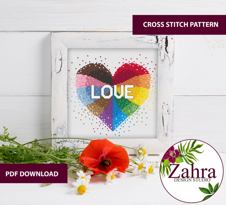 Progress Rainbow Heart LGBTQ Cross Stitch Pattern. Pride Cross Stitch Chart. PDF Instant Download image 3