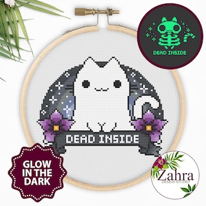 Dead Inside Cat Cross Stitch Pattern - Glow In the Dark (PDF Download)