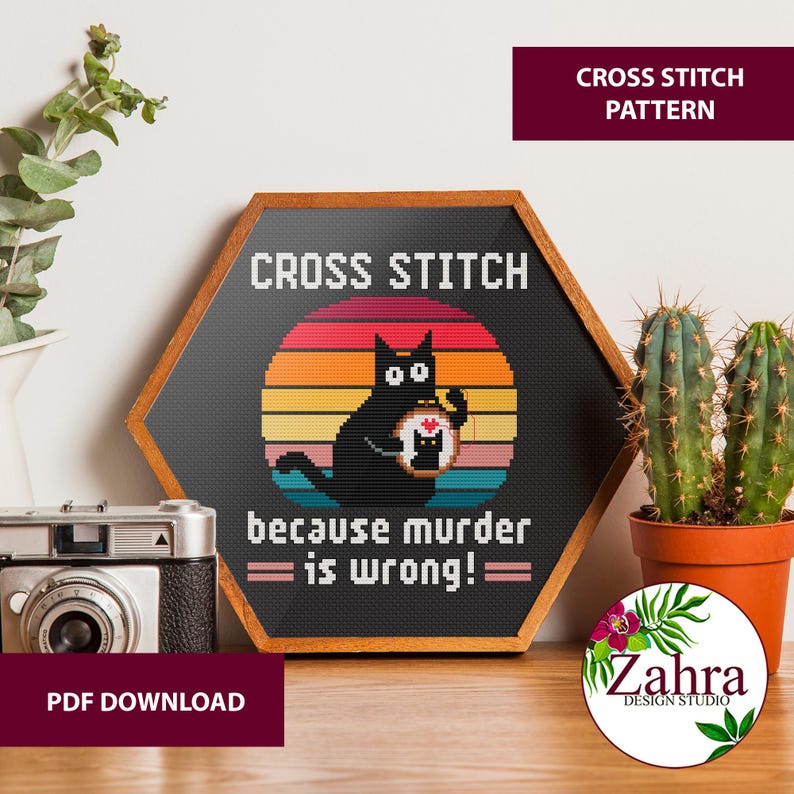 Black cat cross stitch pattern