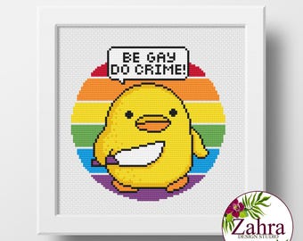 Be Gay Do Crime Cross Stitch Pattern, Duck LGBTQ Pride, PDF Download