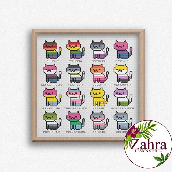 LGBTQ+ Pride Cats! LGBTQ Cross Stitch Pattern. Pride Cross Stitch Chart. PDF Instant Download