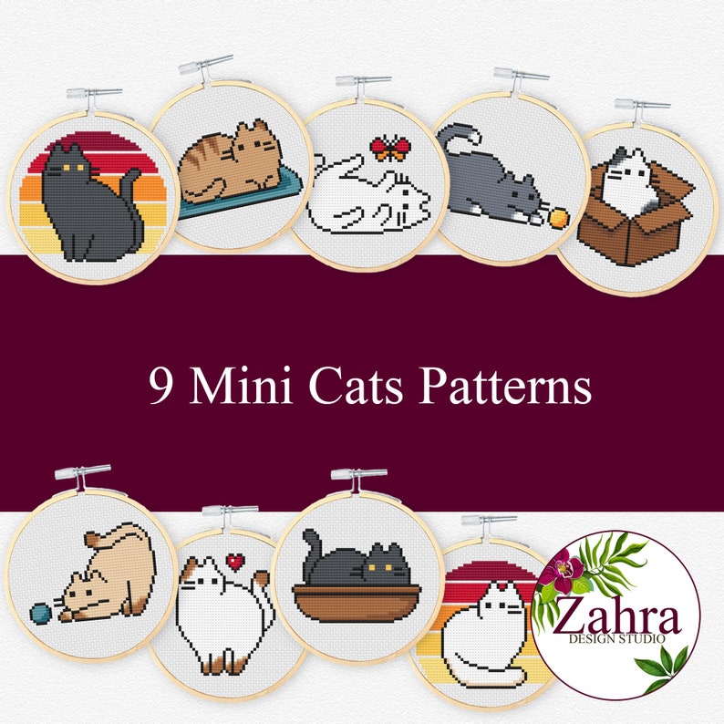 Mini cats cross stitch pattern