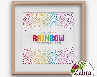 You are a Rainbow of Possibilities! LGBTQ Cross Stitch Pattern. Pride Cross Stitch Chart. PDF Instant Download