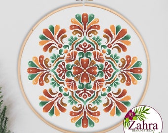 Mandala Cross Stitch Pattern. Colorful Floral Mandala Cross Stitch Chart. PDF Instant Download. Radiant Autumn #16