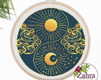 Modèle de point de croix mandala Yin et yang : motif de broderie moderne (téléchargement PDF)