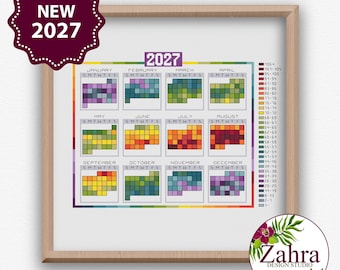 Rainbow Calendar Temperature Cross Stitch Pattern, PDF Download