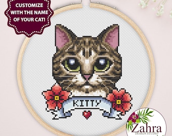 Tabby Cat Cross Stitch Pattern, PDF Download - Embroidery Pet Portrait