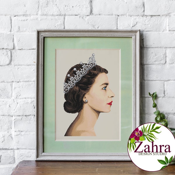 In Memory of Queen Elizabeth II Cross Stitch Pattern. Queen Elizabeth Portrait. PDF Instant Download