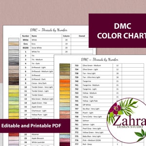 PRINTABLE DMC Color Chart and Inventory. DMC Color Card. Dmc - Etsy