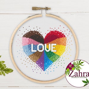 Progress Rainbow Heart LGBTQ Cross Stitch Pattern. Pride Cross Stitch Chart. PDF Instant Download image 1