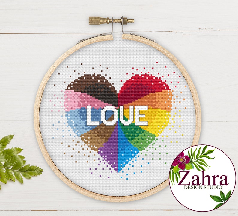 Progress Rainbow Heart LGBTQ Cross Stitch Pattern. Pride Cross Stitch Chart. PDF Instant Download image 1