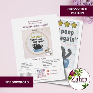 Cat Cross Stitch Pattern - Five Stars Would Poop Here Again (PDF Download)