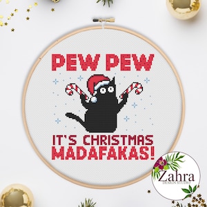 Christmas Cross Stitch Pattern: Funny Cat (PDF Download)