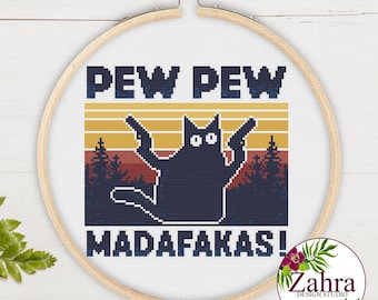 Korsstygnsmönster med en sarkastisk katt - Pew Madafakas (PDF-nedladdning)