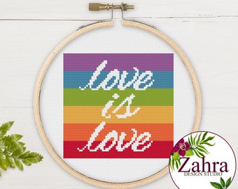 Love is Love! LGBTQ Cross Stitch Pattern. Pride Cross Stitch Chart. PDF Instant Download