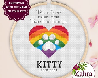 Run Free Over The Rainbow Bridge. Pet Loss Cross Stitch Pattern. PDF Instant Download